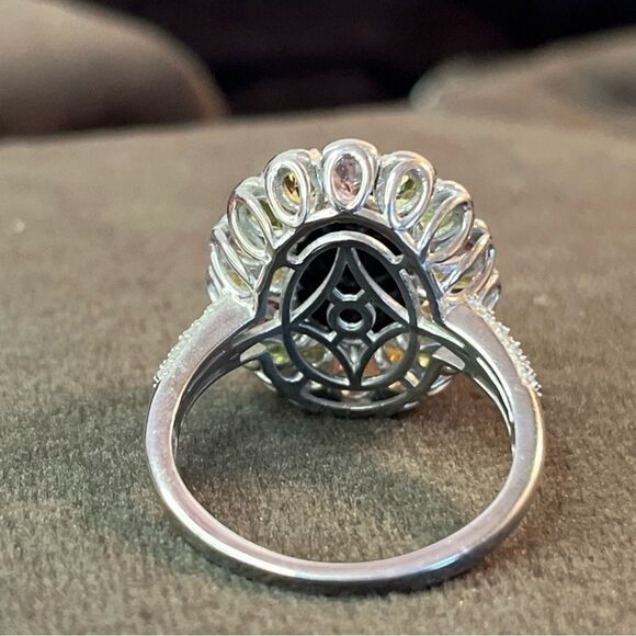 Black & Multi Color Tourmaline Natural Zircon Halo Platinum Sterling Silver Ring - Picture 8 of 13